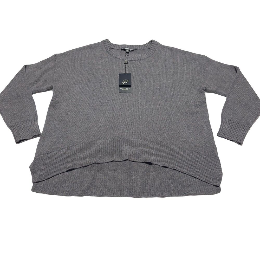 Adrianna Papell Sweater Pullover Women’s M Gray Knit Crew Neck Long Sleeve NWT